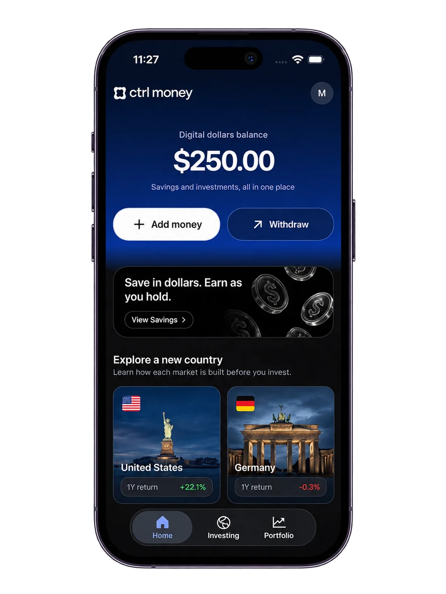 Ctrl Money dollar savings and global investments
